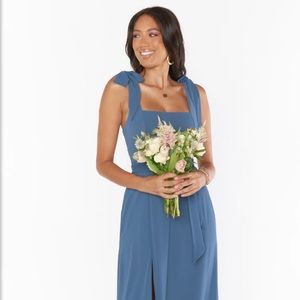 Show Me Your Mumu Large Claire Midi Dress in Slate Blue Chiffon